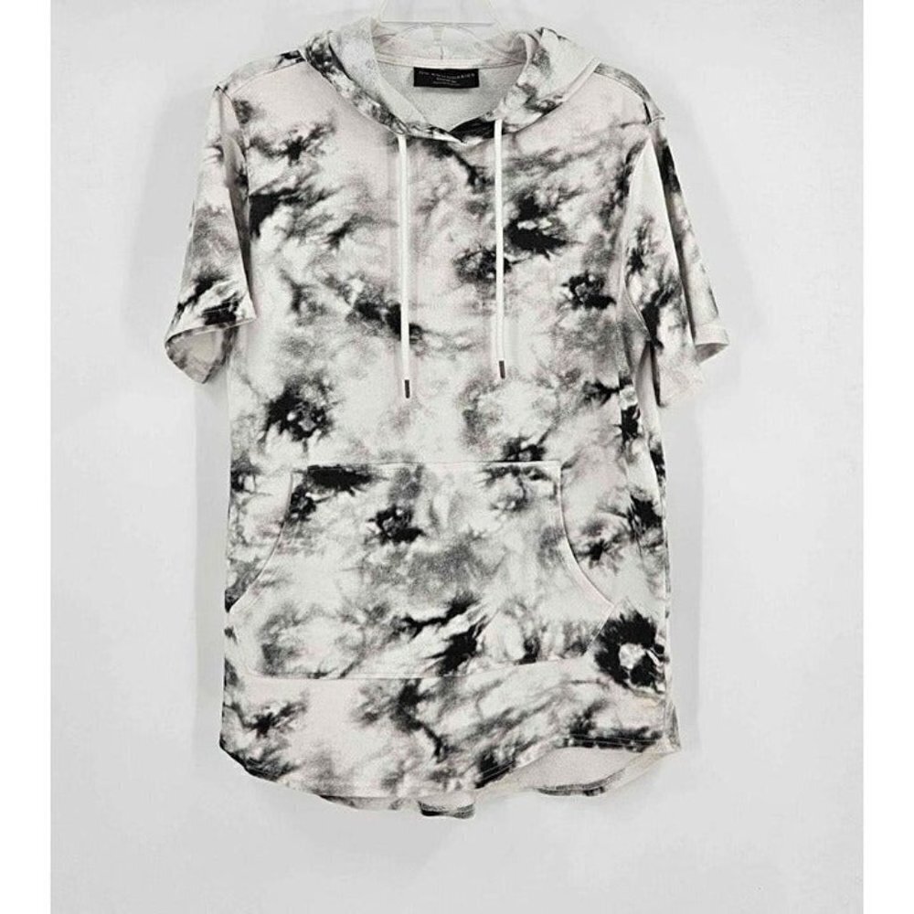 No Boundaries Short Sleeve Pullover Hooded Black White Tie Dye Sweatshirt Sz S